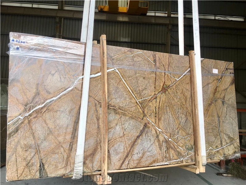 India Rain Forest Brown Marble Slab Tile Price