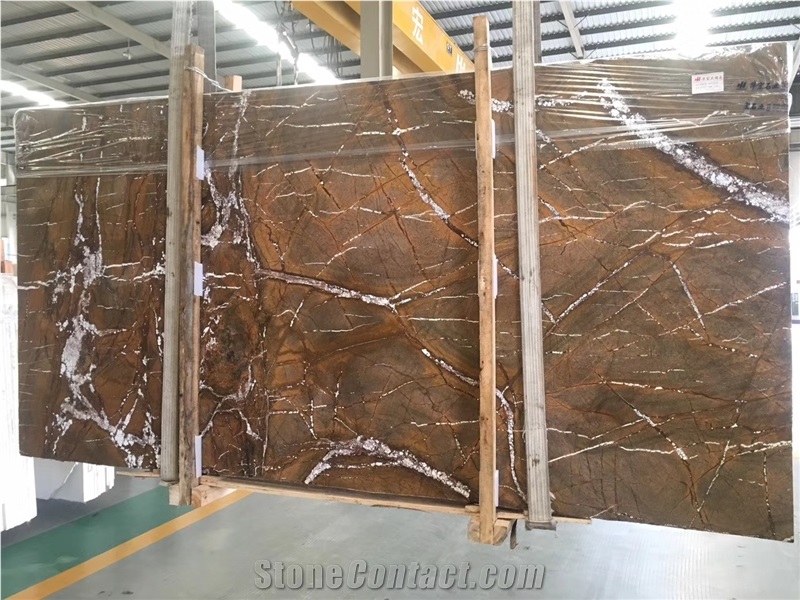 Indian Rainforest Brown Marble Slab Tile Price