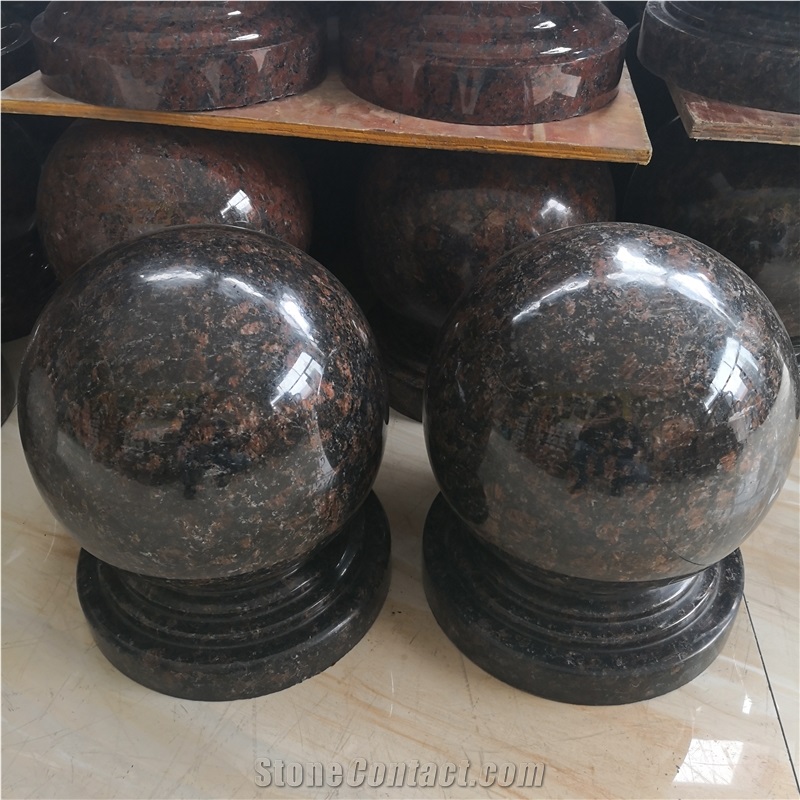 Tan Brown Granite Round Cast Stone Pillar Caps
