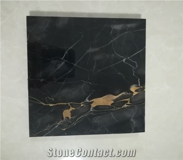 Italy Black Nero Portoro Marble Slab Polished