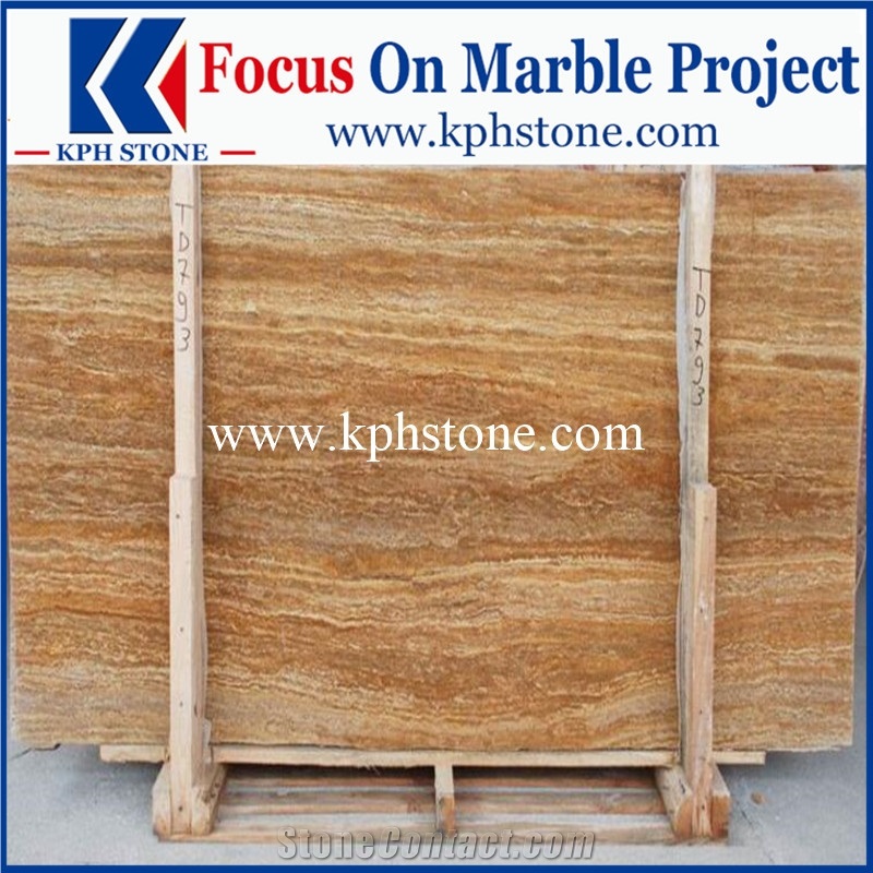 Golden Travertine Slab for Hotel Wall Tile Project