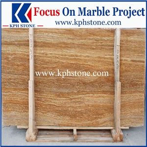 Golden Travertine Slab for Hotel Wall Tile Project