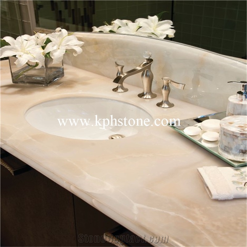 White Onyx Bathroom Vanitytops for Hotel Projects