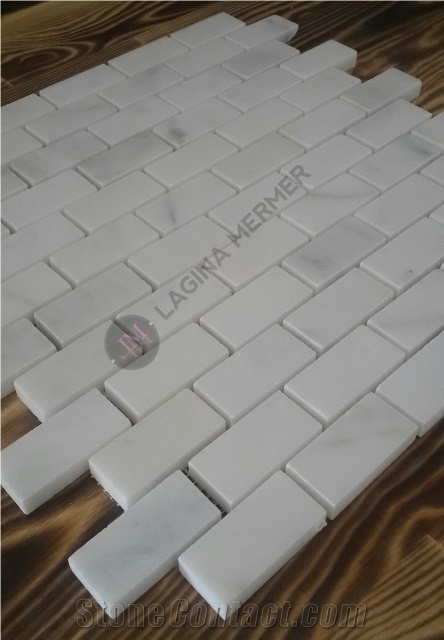 Polished 1"X 2" White Marble Brick Mosaics