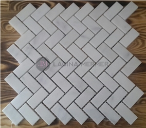 Polished 1"X 2" White Marble Herringbone Mosaics
