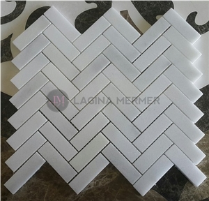 Polished 1"X 3" White Marble Herringbone Mosaics