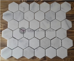 Polished 2" White Marble Hexagon Mosaics