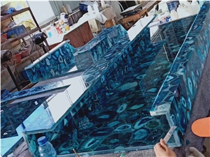 Blue Agate Bar Top for Wine Club Laminated Panel Commercial Counters