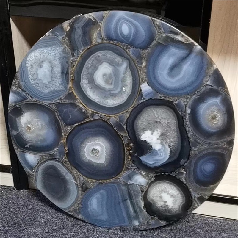 Blue Grey Agate Table Top ,Luxury Blue Stone