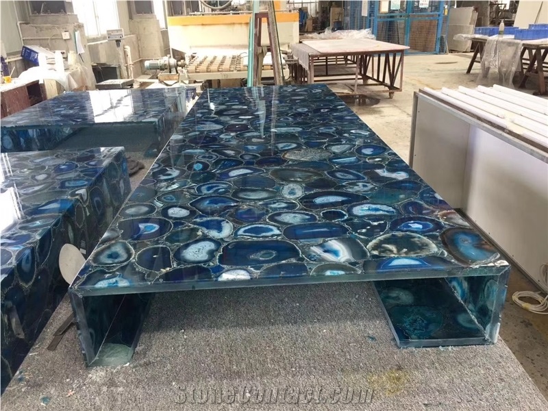 Blue Grey Agate Table Top ,Luxury Blue Stone