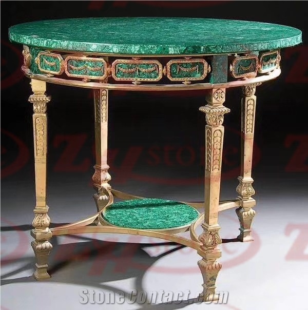 Green Malachite Table Top with Bronze Leg