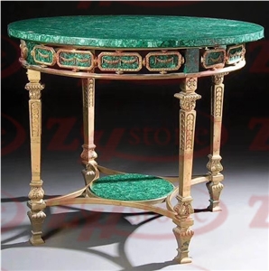 Green Malachite Table Top with Bronze Leg