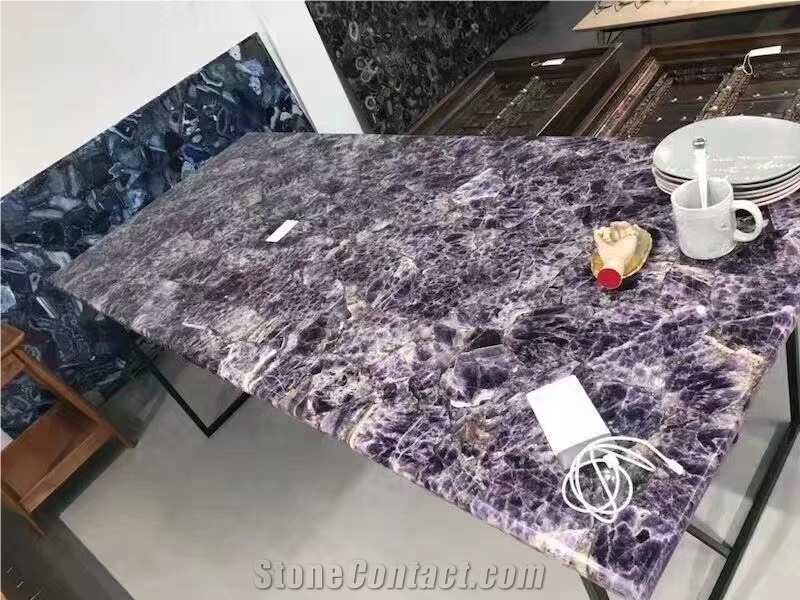Lilac Agate Round Table Top ,Purple Semistone