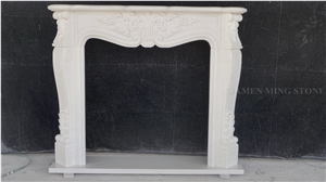 Bianco Carrara White Marble Fireplace Mantel,Fireplace Hearth Covering,Handcarving Flower Design