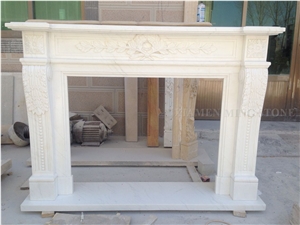 White Marble Sculptured Fireplace Hearth