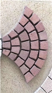 Red Granite Mesh Backed Pavers Fan Shaped
