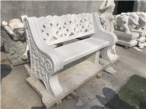 White Marble Hollowed-Out Carving Bench