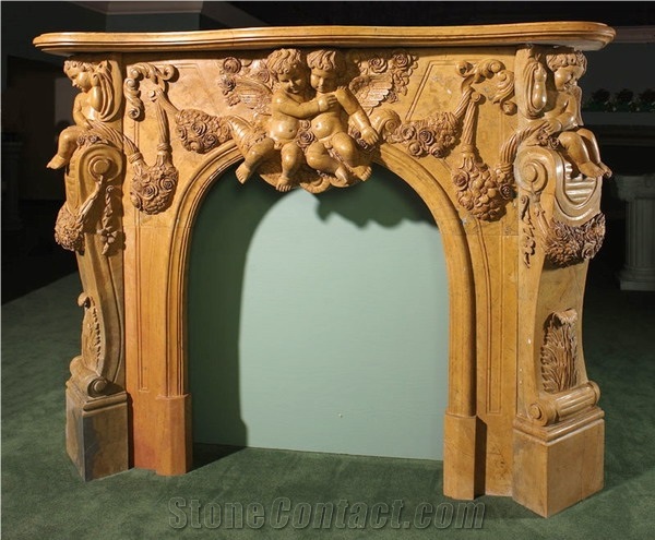 Yellow Stone Fireplace Handcarved Fireplace