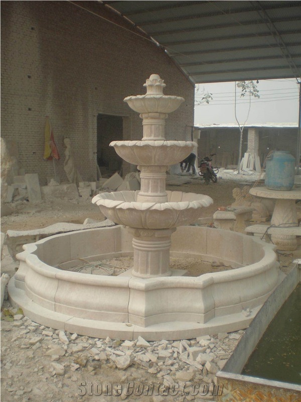 Marble Sculptured Fountain 3 Tier Hunan White