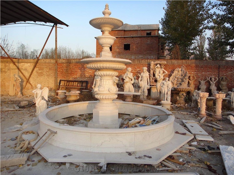 Masha White Marble 3 Tier Landscaping Fountain
