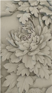 Beige Marble Stone Carving Flowers Wall