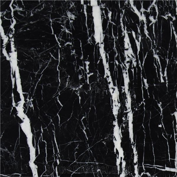 China Black with Vein Marble Tile, Black and White
