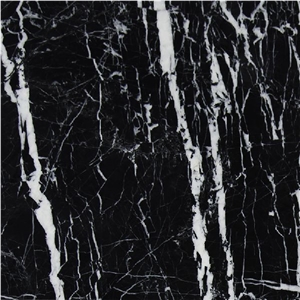China Black with Vein Marble Tile, Black and White