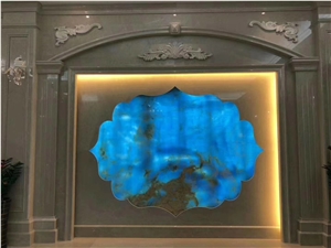 Crystal Blue Color Onyx Stone Slabs Golden Blue