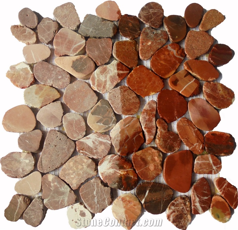 Red Slice Pebble Mosaic Tile Interlocking 30 X 30