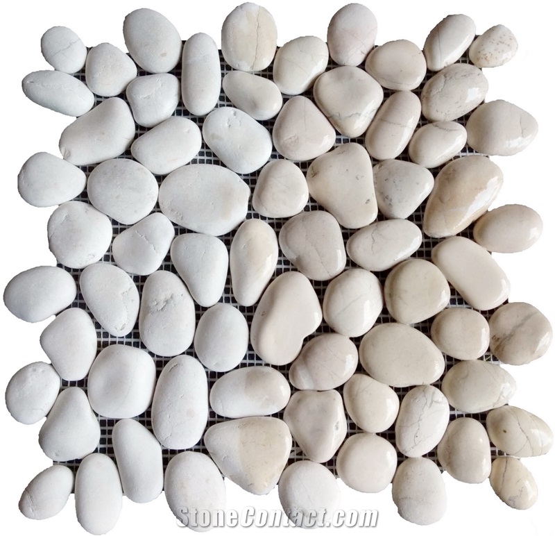 White Pebble Mosaic Tile Interlocking 30 X 30