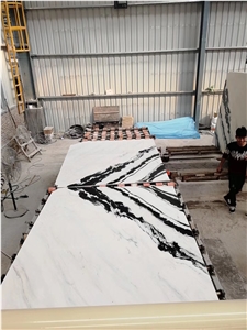 Sonal White Panda White Book Matched Marble Slabs