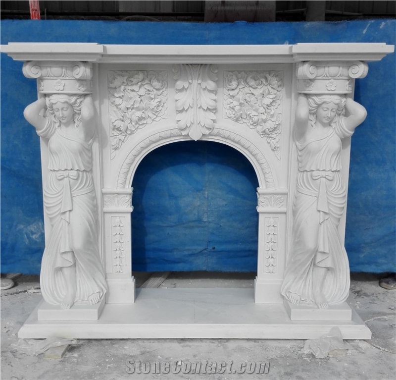 Hand-Carved Natural Marble French Fireplace Mantel