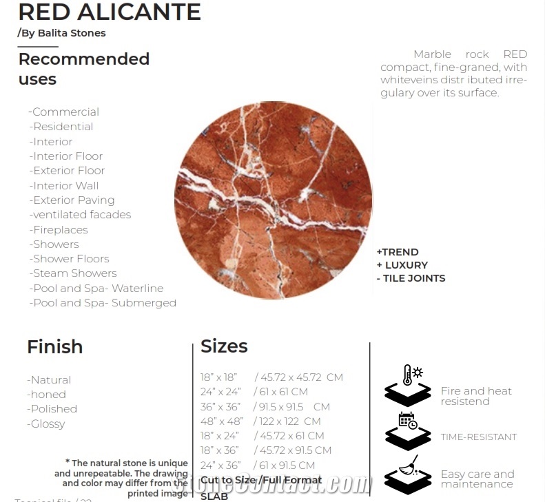 Rojo Alicante Marble Slabs & Tiles, Red Alicante