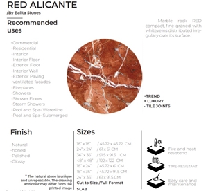 Rojo Alicante Marble Slabs & Tiles, Red Alicante