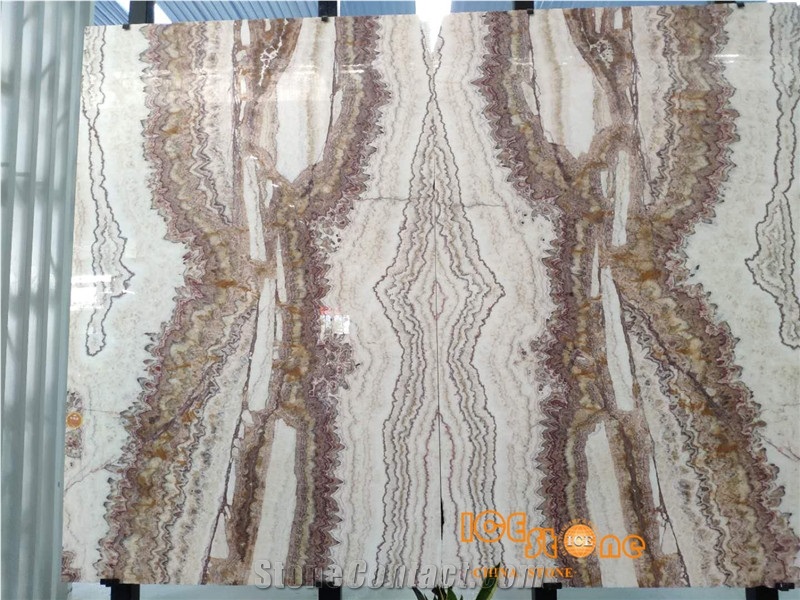 Rainbow Red Dragon Onyx slabs & tiles bookmatch