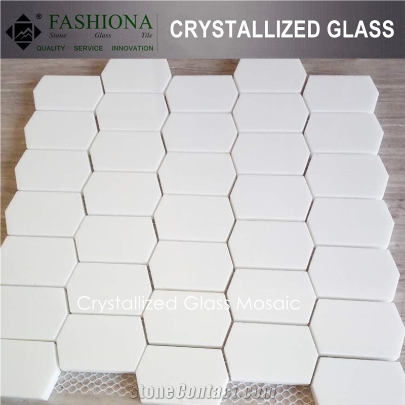 White Crystallized Glass Stone Mosaic,High Gloss & Polished