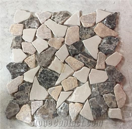 Irregular Crazy Shape Marble Mosaic Tumble Emperador