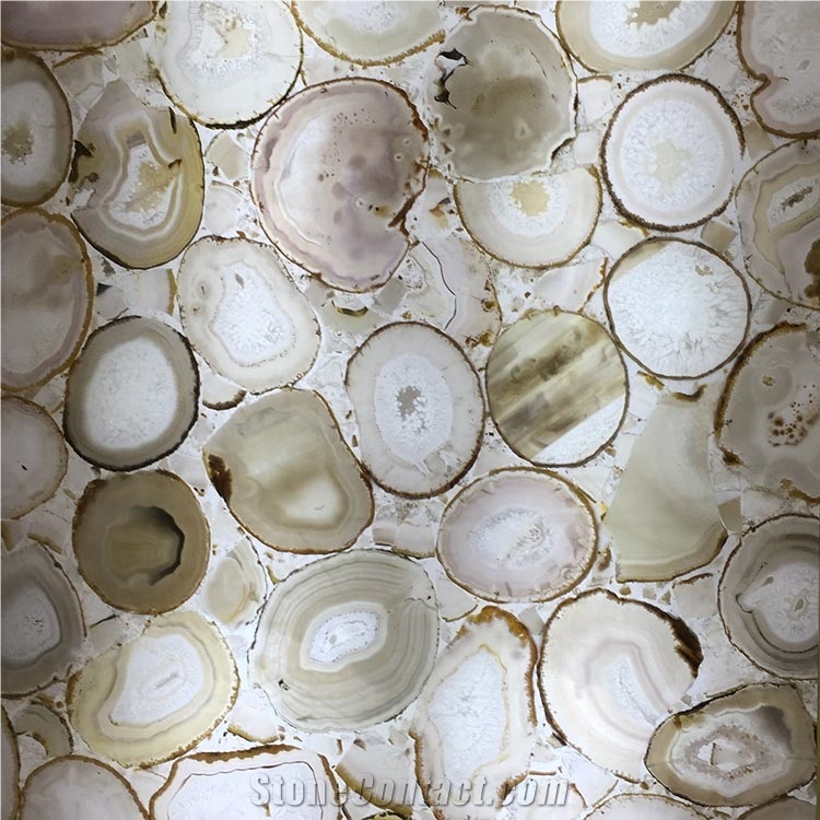 Translucent Artificial White Color Agate Slabs