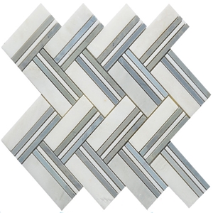 White Mixed With Grey Marble Herringbone Mosaic