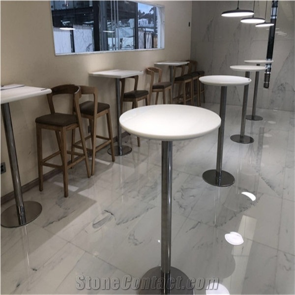 Nano White Crystal Glass Table Top Round Cafe Top