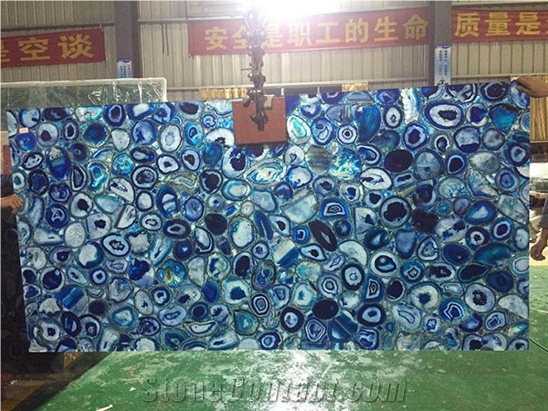 Translucent Blue Agate Sheet for Reception Top Decors