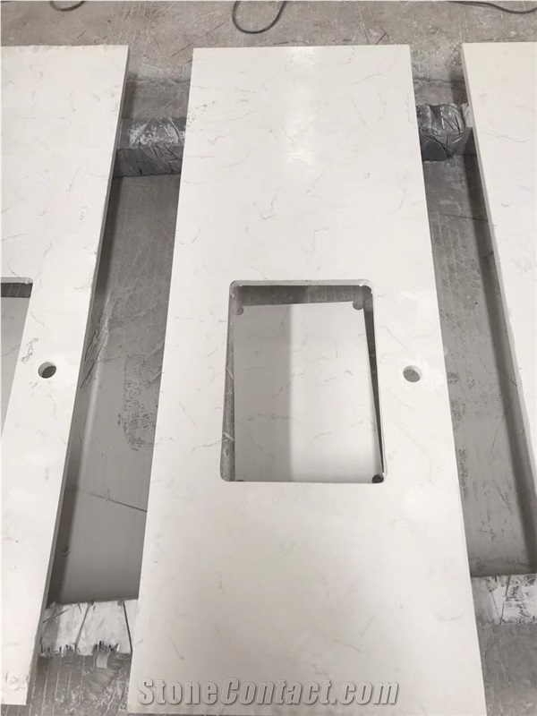 Pure White Quartz Stone Prefab Vanity Top Bathroom from China
