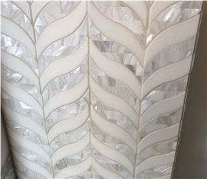 White Marble and Pearl Shell Mixed Mosaic