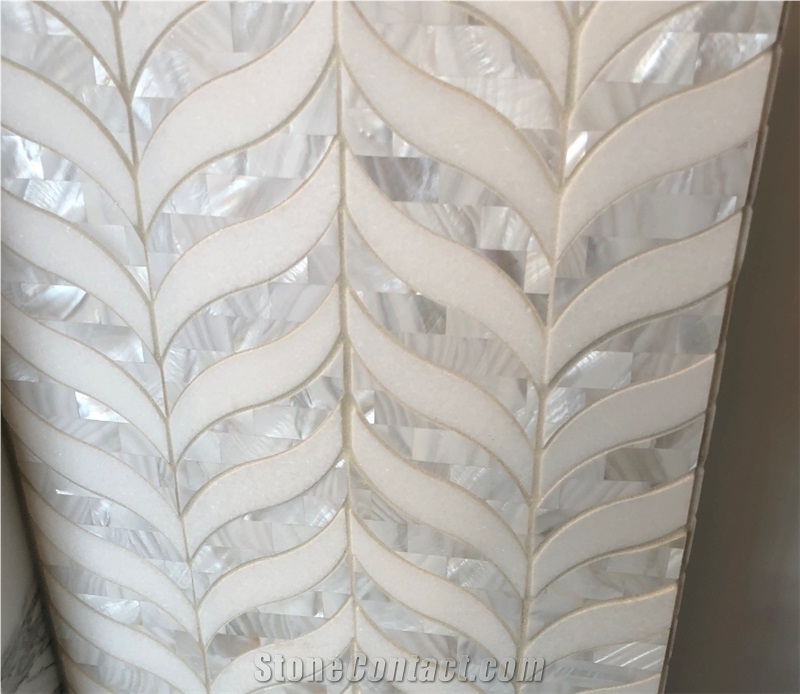 White Marble and Pearl Shell Mixed Mosaic