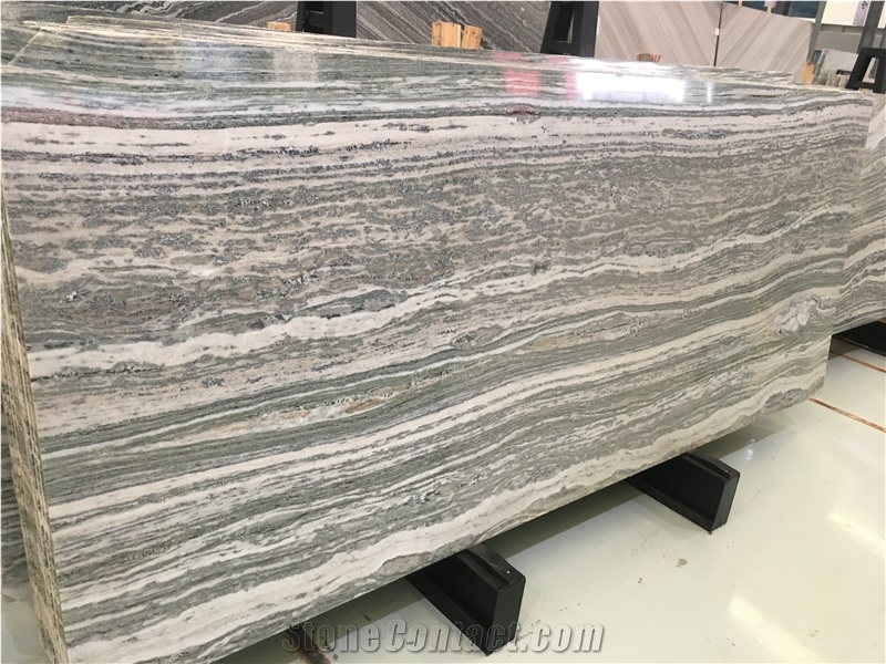 Emerald Wood Grain Marble Bookmatched Slab