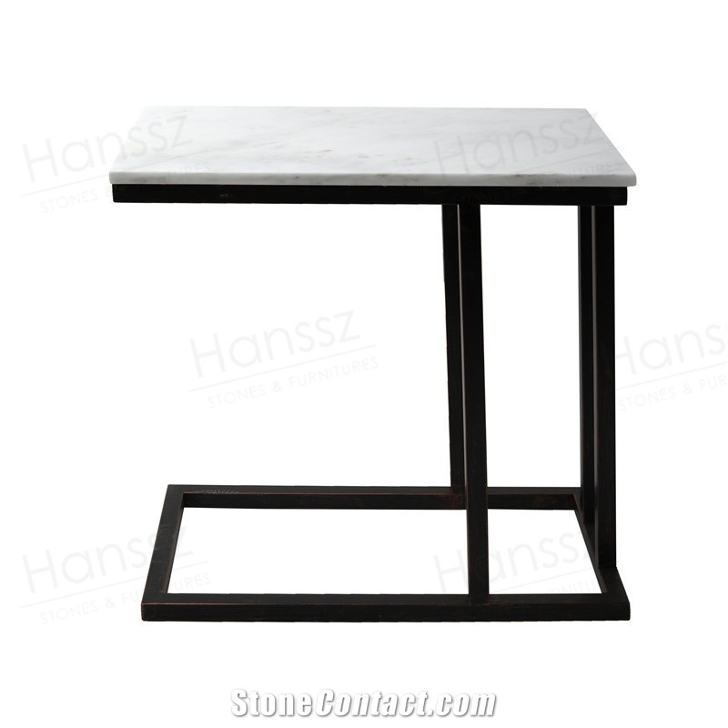 Metal Frame White Marble Table Top Side, White Stone Top Side Table