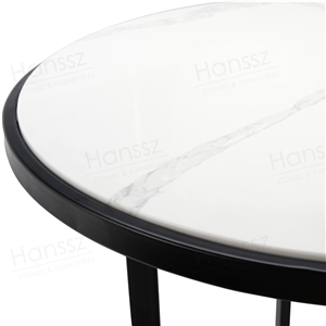 Round Calacatta White Quartz Tabletops Bar Tables