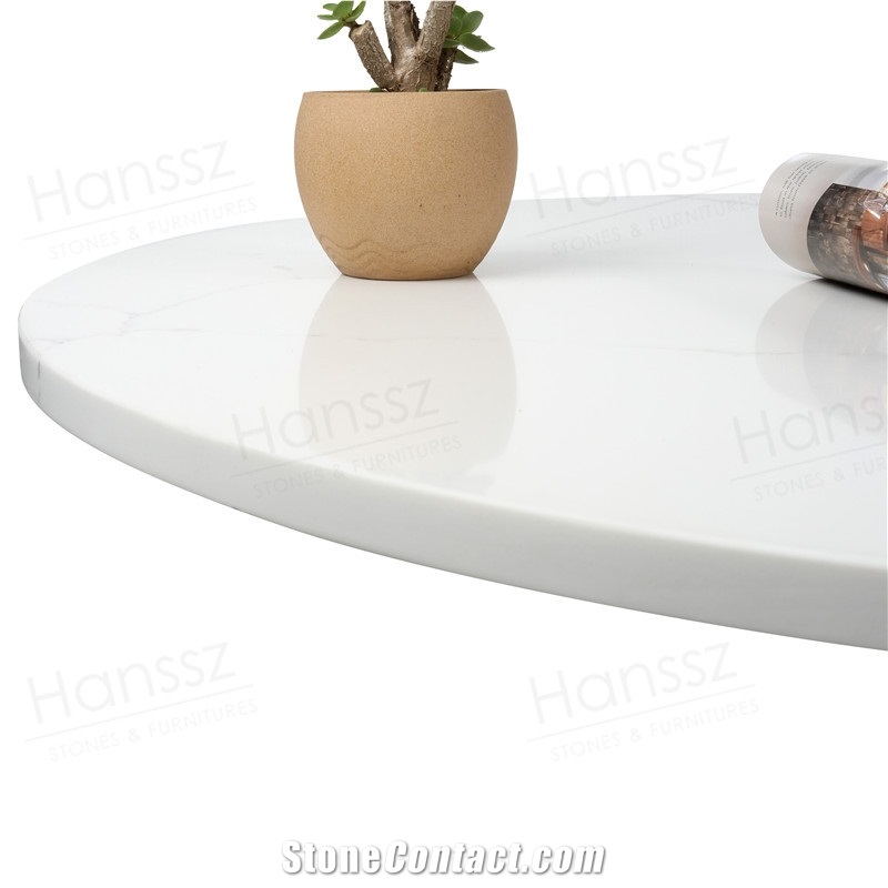 Statuario White Quartz Round Dining Table Top