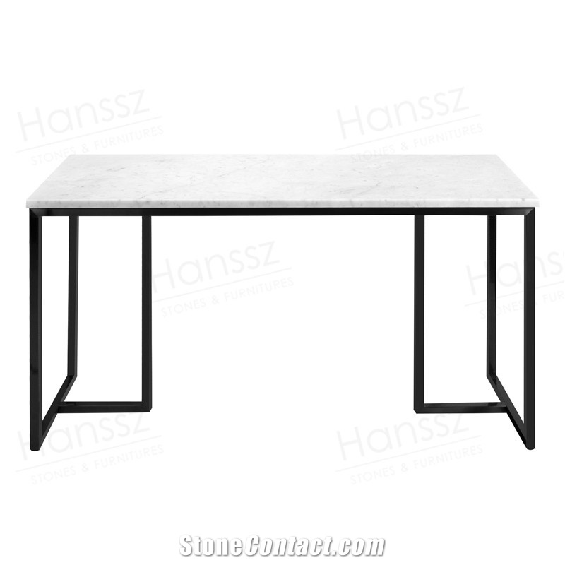 Custom Rectangular White Marble Table Metal Base