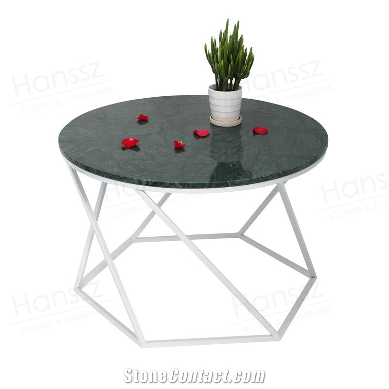 Dark Green Marble Coffee Table Metal Base
